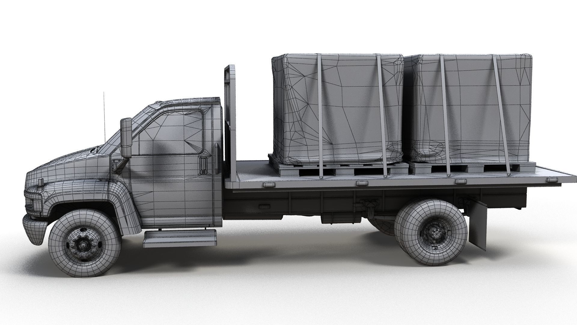 Flatbed truck Low-poly 3D model_15