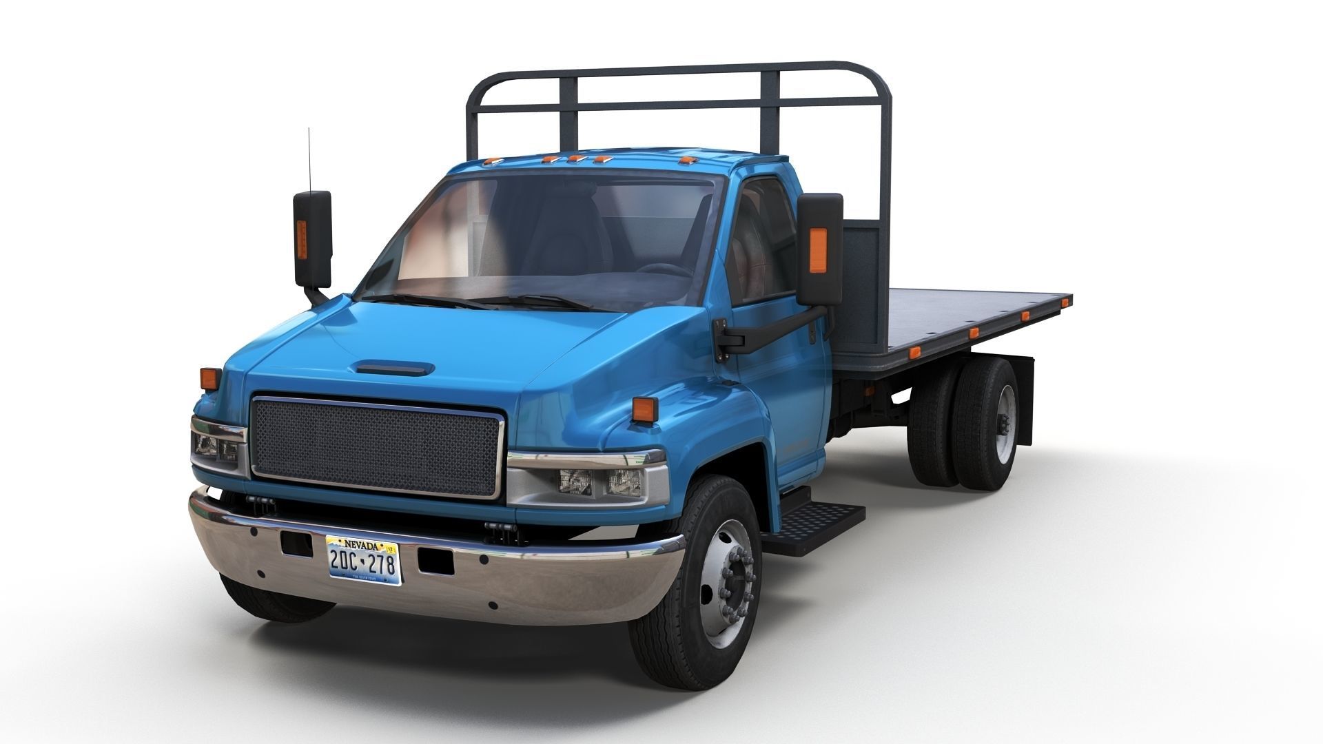 Flatbed truck Low-poly 3D model_9