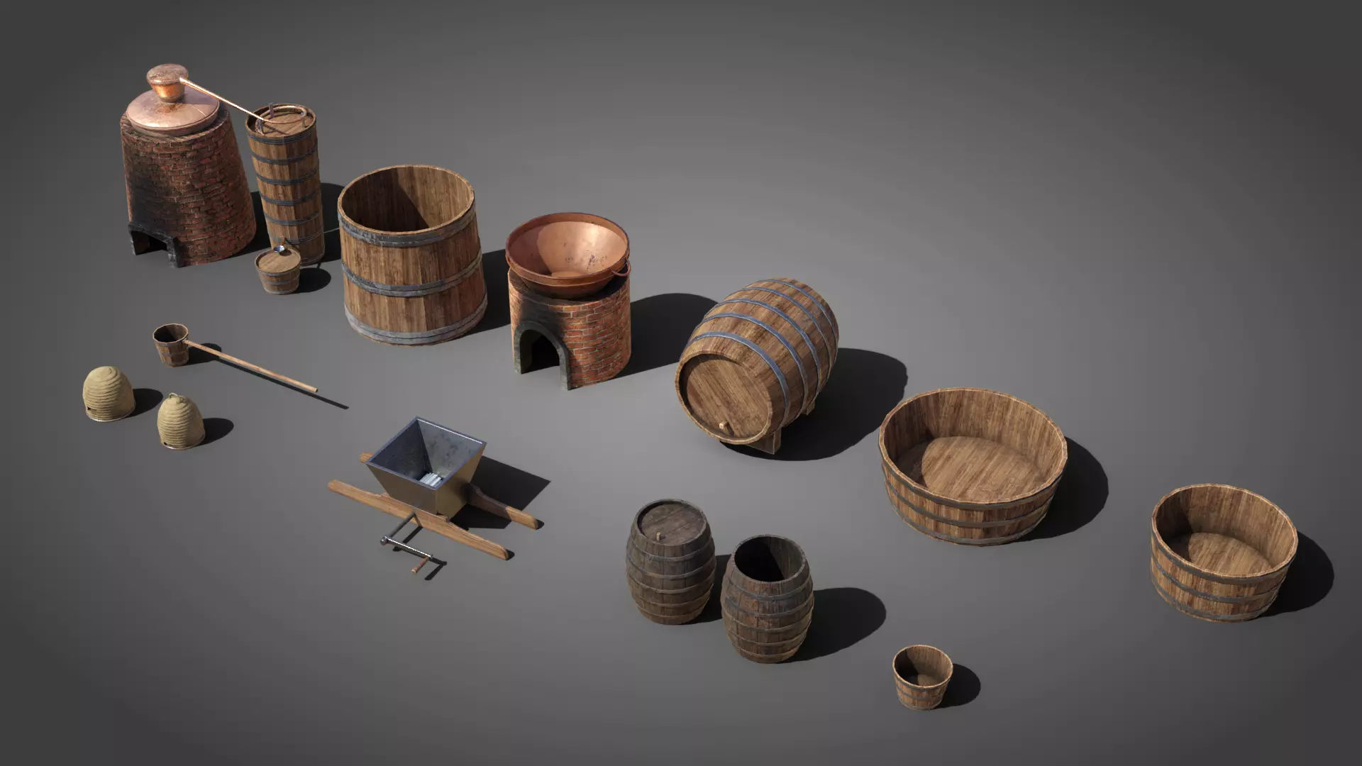 Medieval brewery props Low-poly 3D model