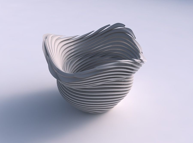 Bowl funnel with twisted sharp muscle structure very twisted and tapered 2 wavy