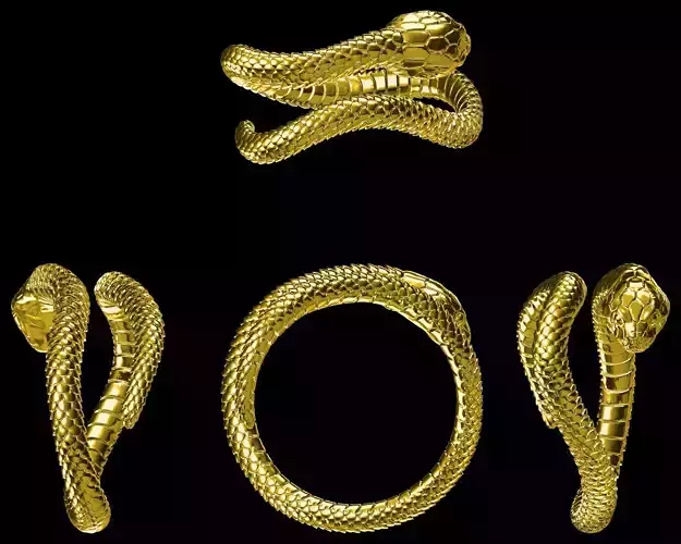 snake ring in gold with diamonds 3D print model