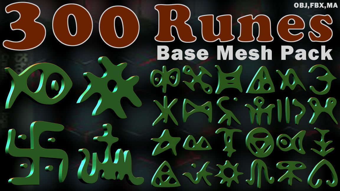 3D model 300 Runes Base Mesh Pack VR / AR / low-poly | CGTrader
