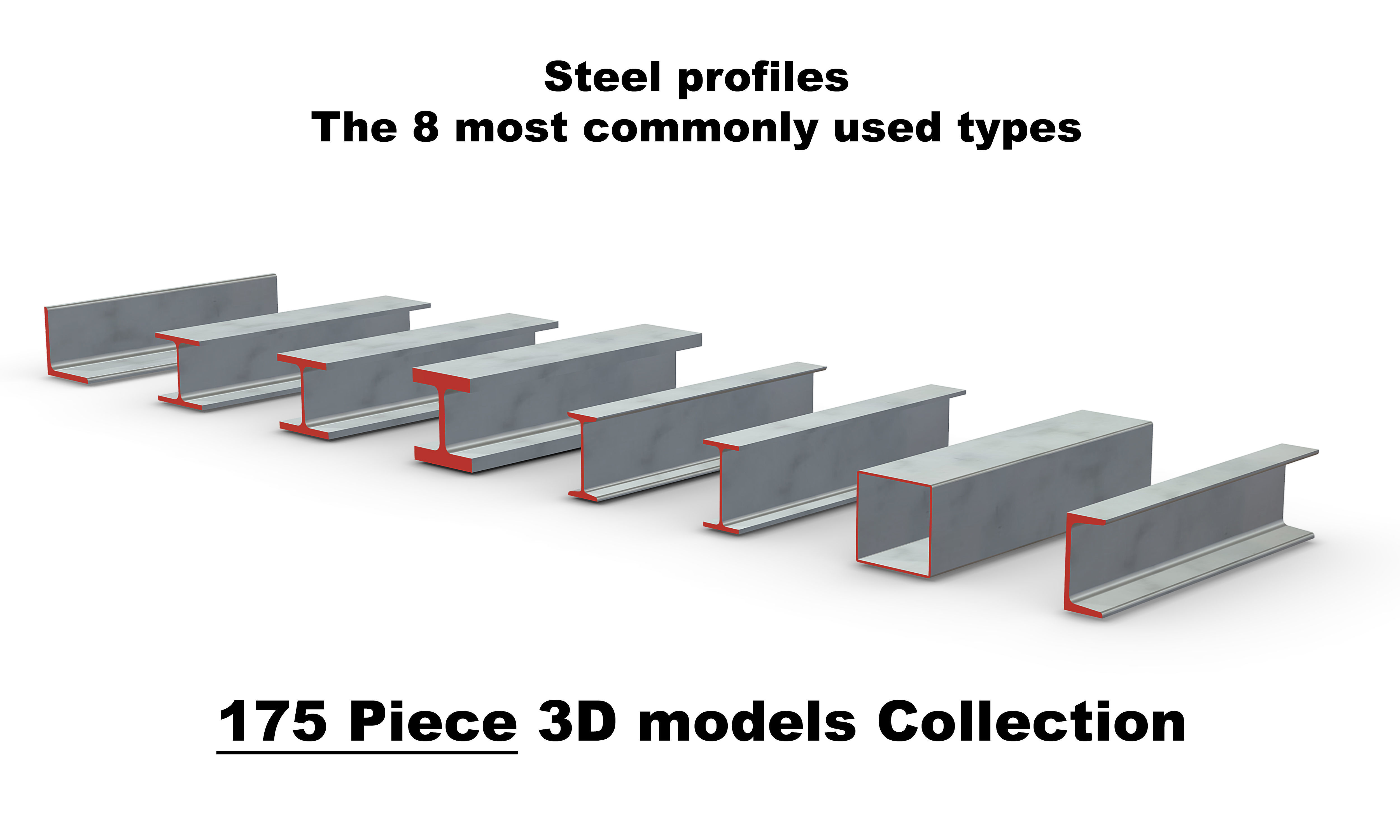 Steel Profiles - 8 Types - 175 Files 3D CAD Collection 3D model | CGTrader