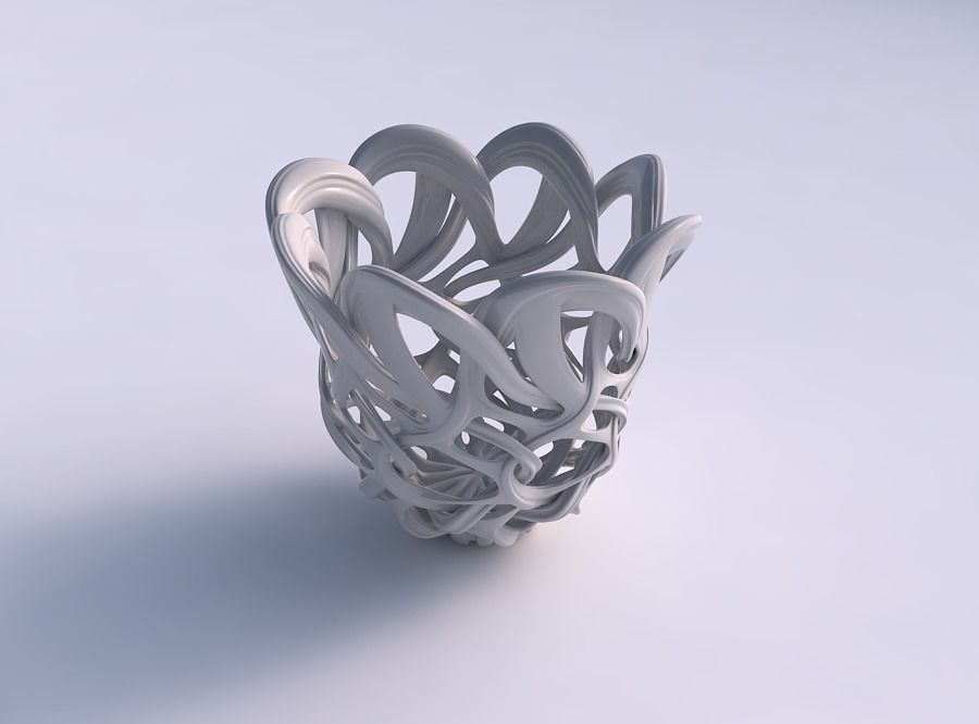 Bowl flared with interlacing lattice and extruded lines tapered 3D print model_0