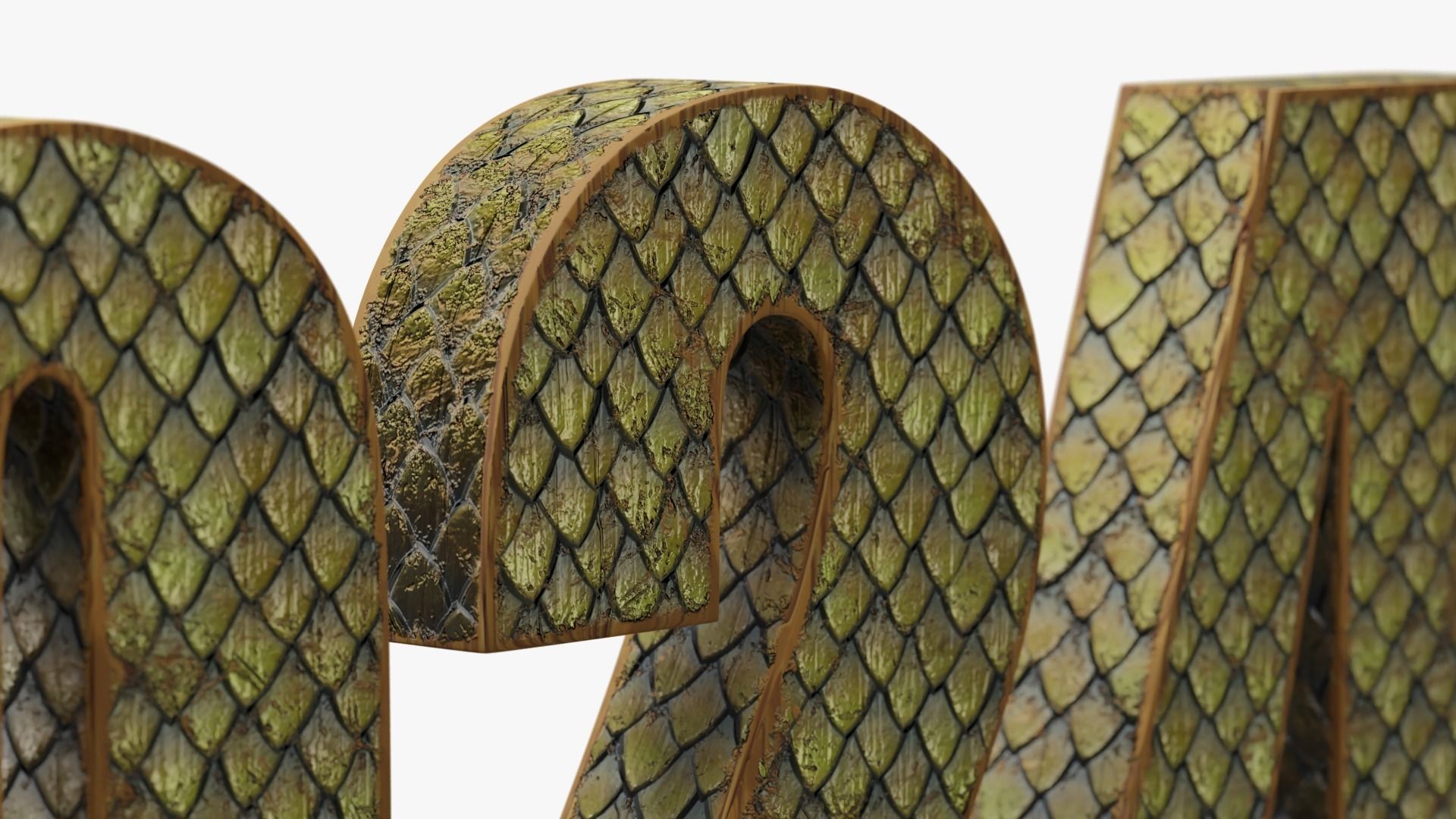 2024 GREEN WOODEN DRAGON - Stylized 3D text collection Low-poly 3D model_12