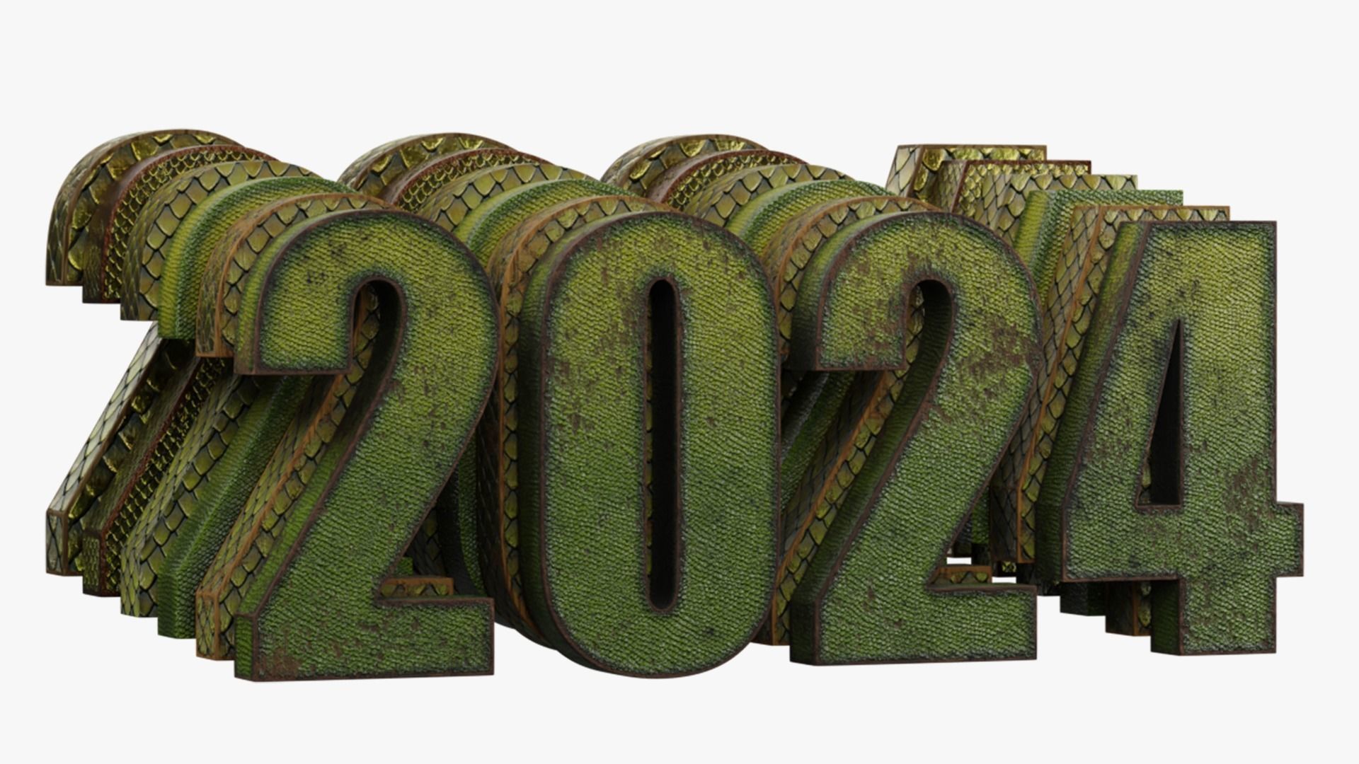 2024 GREEN WOODEN DRAGON - Stylized 3D text collection Low-poly 3D model_2