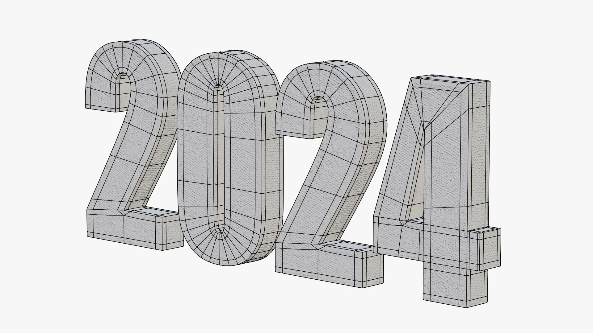 2024 GREEN WOODEN DRAGON - Stylized 3D text collection Low-poly 3D model_17