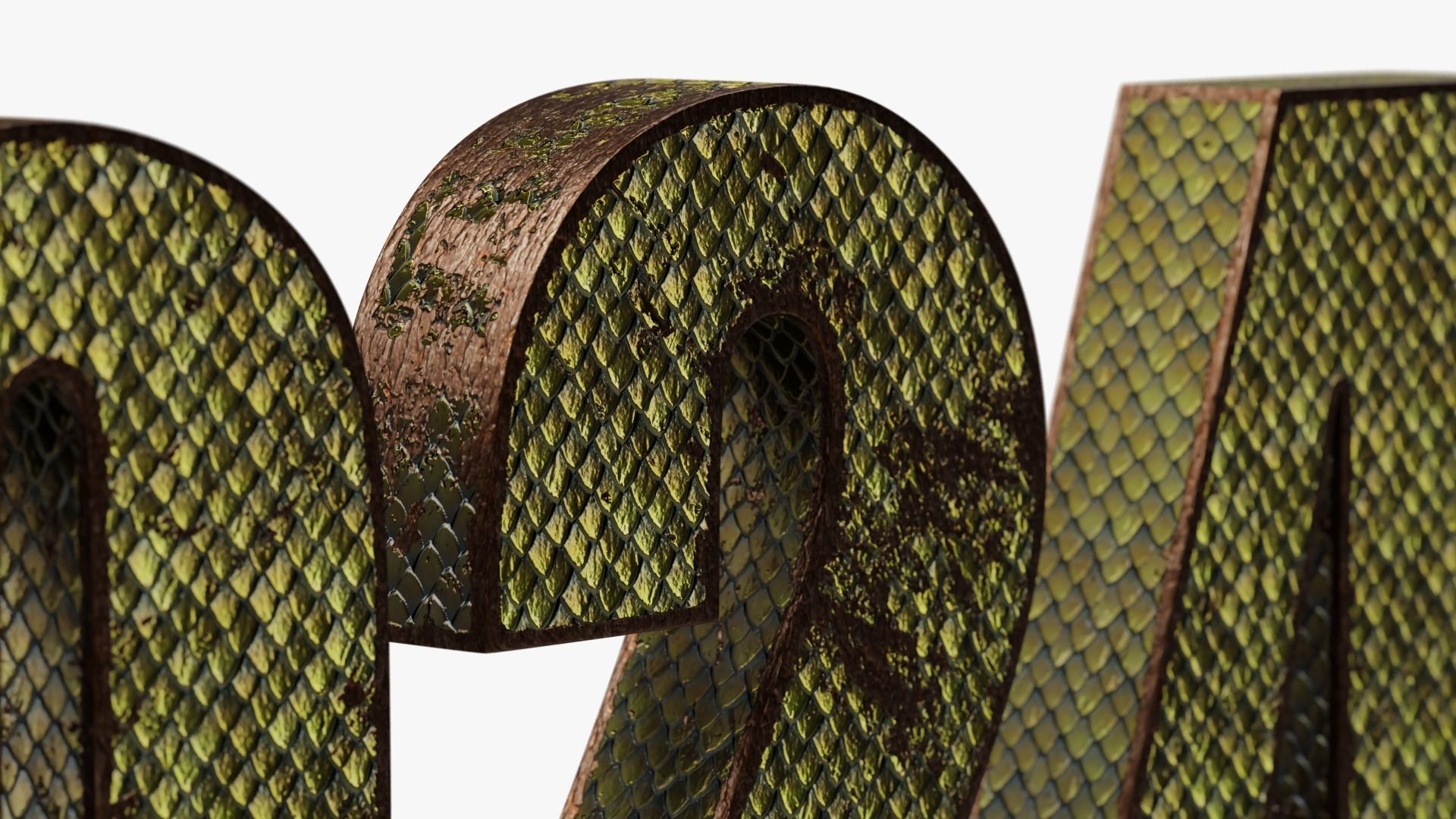 2024 GREEN WOODEN DRAGON - Stylized 3D text collection Low-poly 3D model_13