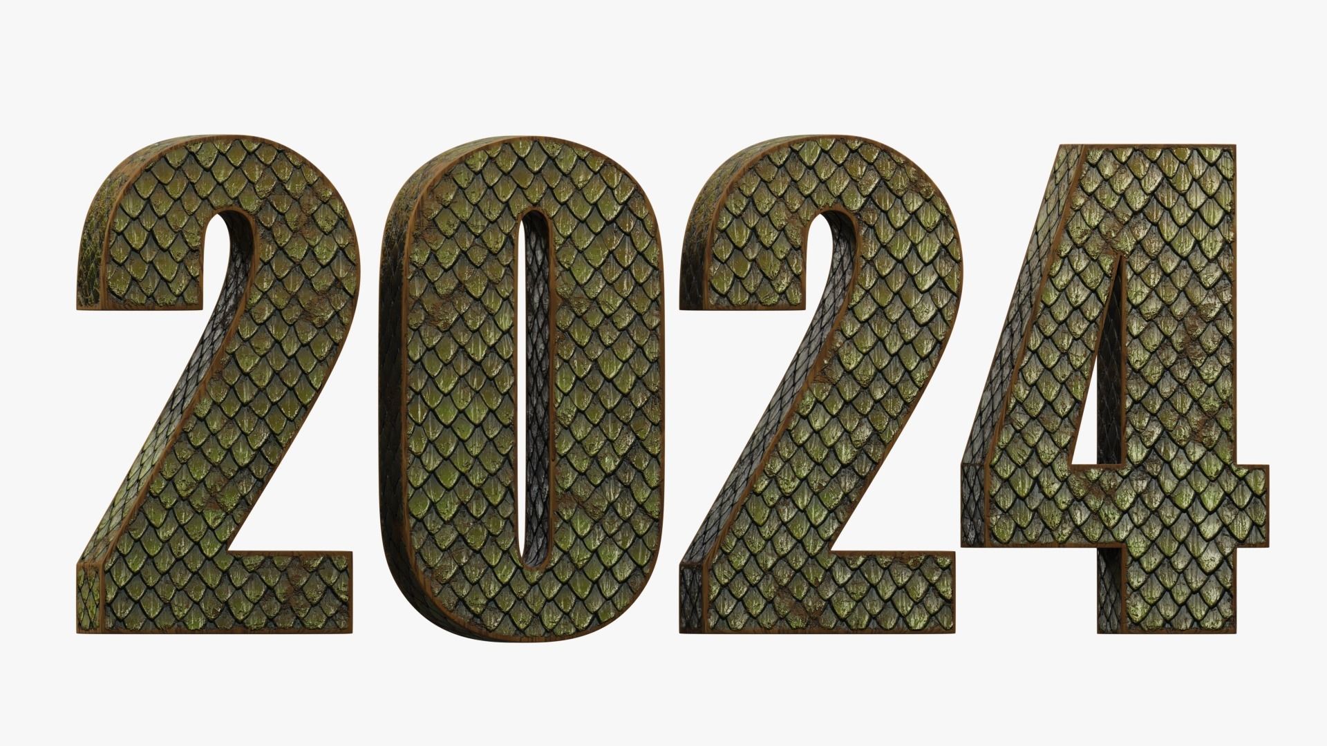 2024 GREEN WOODEN DRAGON - Stylized 3D text collection Low-poly 3D model_6