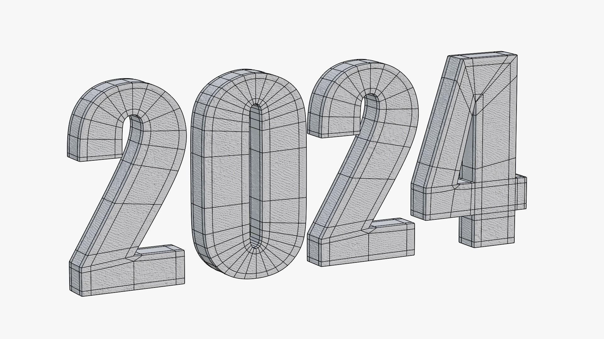 2024 GREEN WOODEN DRAGON - Stylized 3D text collection Low-poly 3D model_16