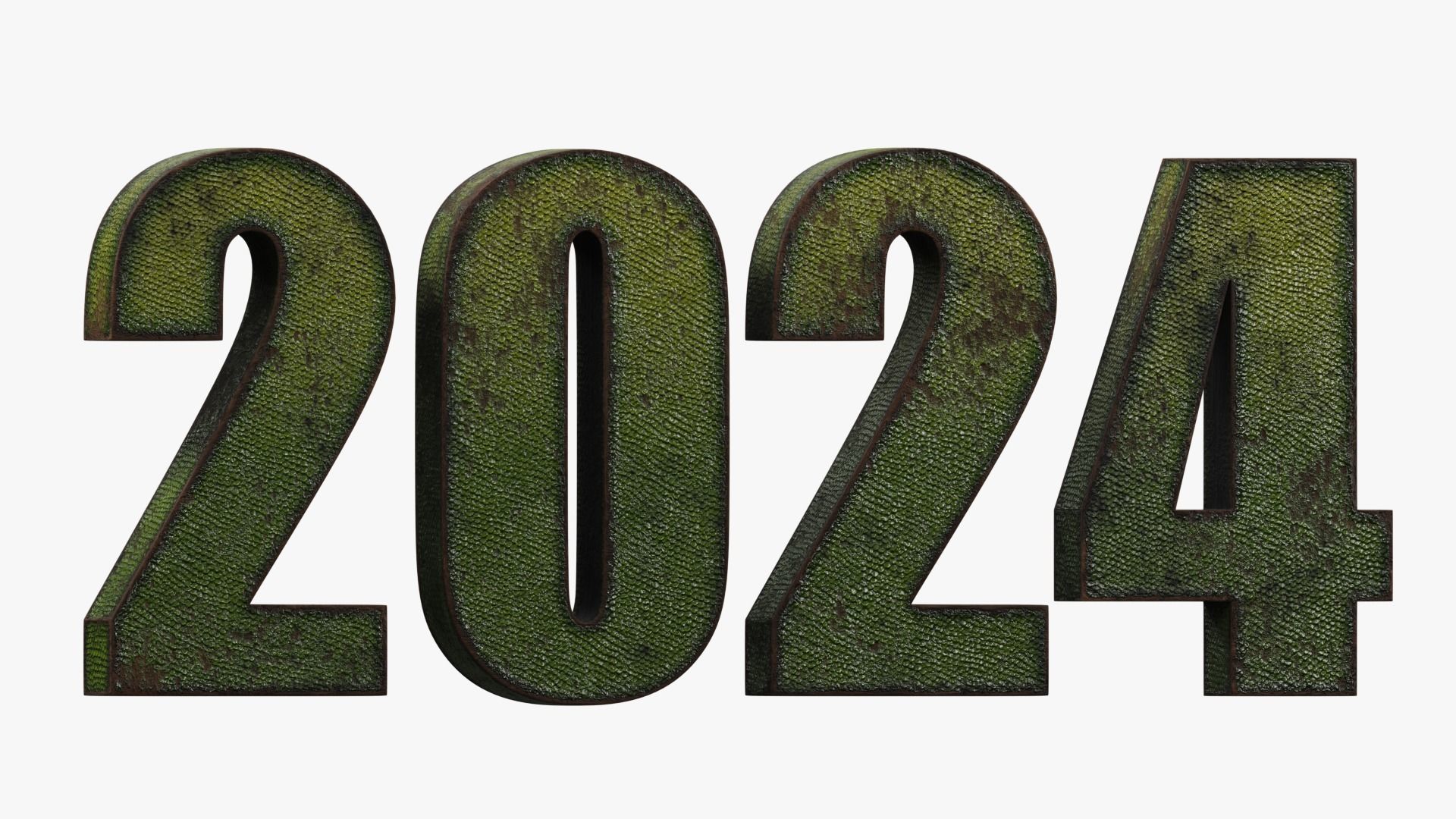 2024 GREEN WOODEN DRAGON - Stylized 3D text collection Low-poly 3D model_3