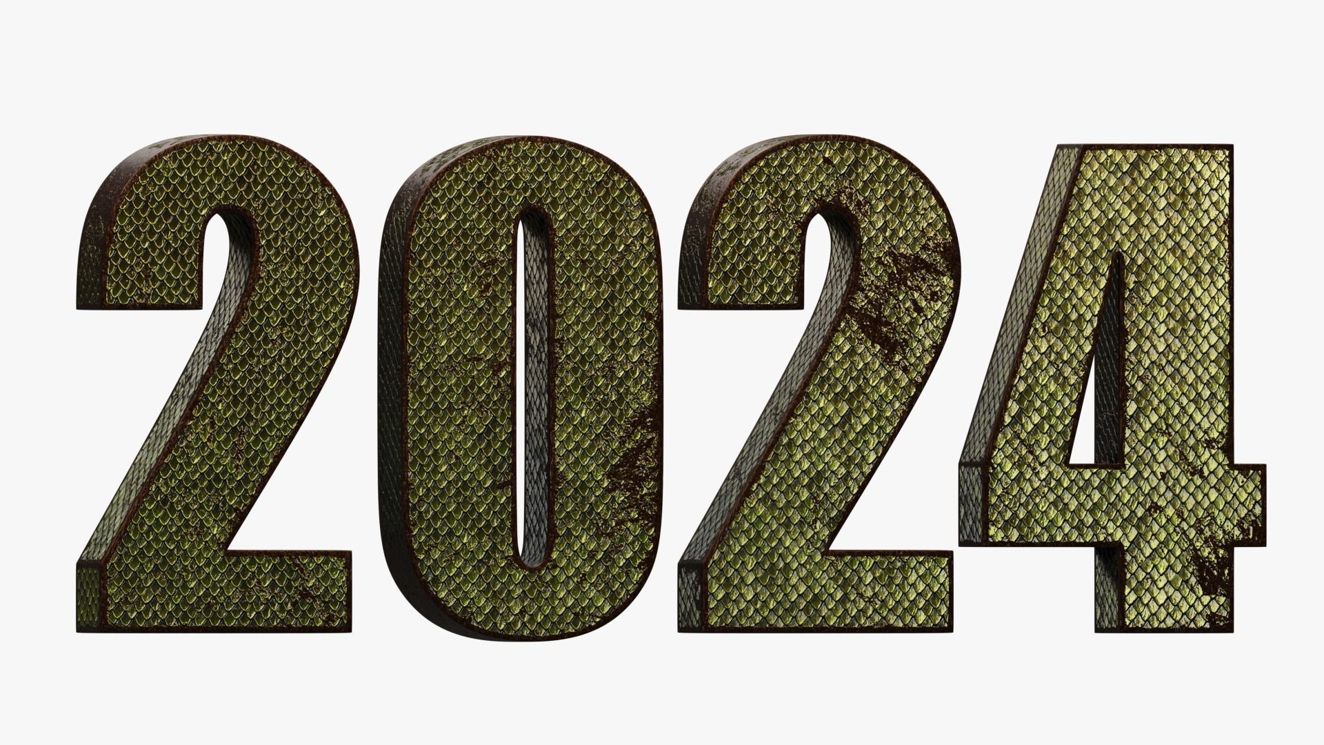 2024 GREEN WOODEN DRAGON - Stylized 3D text collection Low-poly 3D model_7