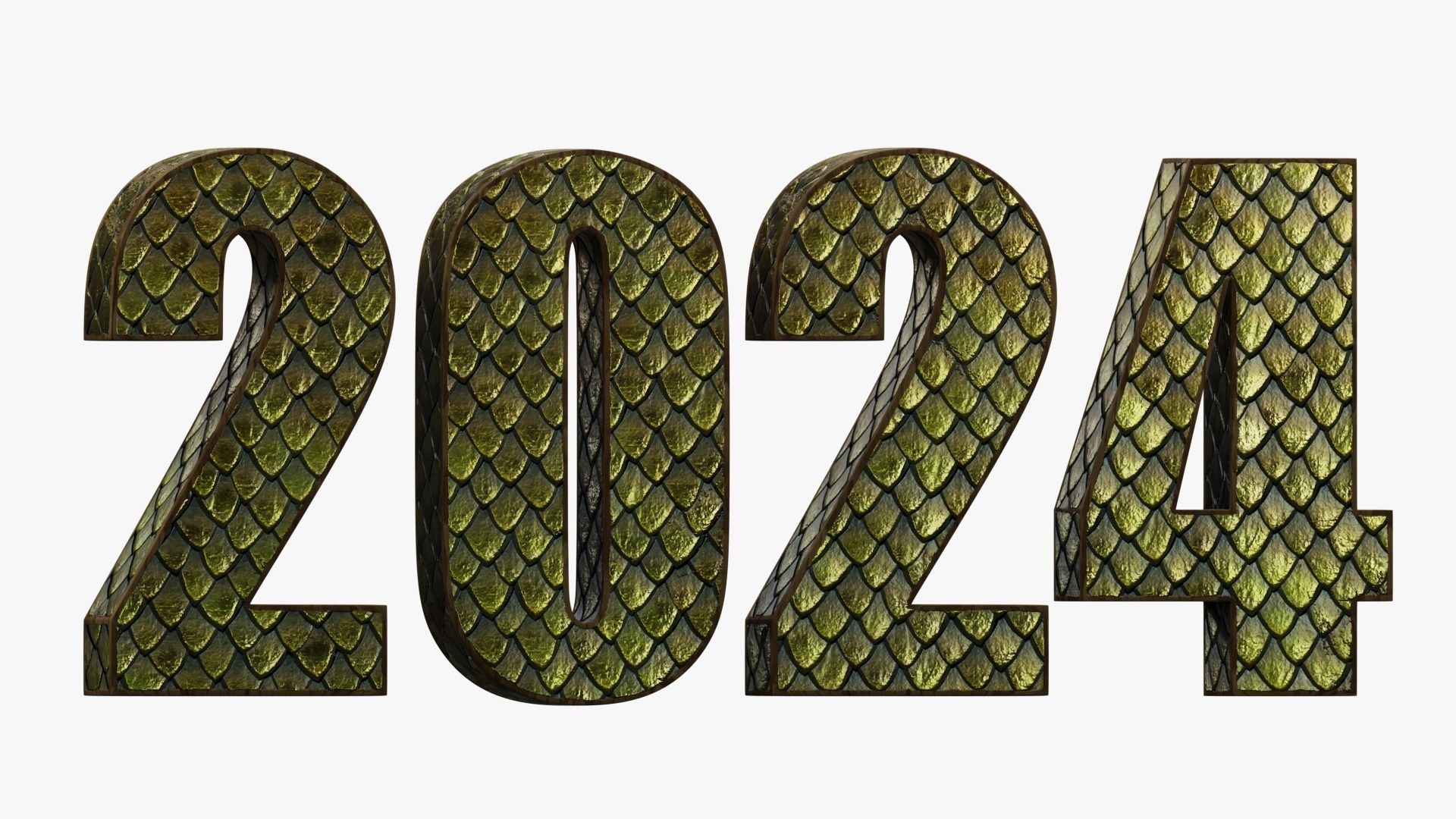 2024 GREEN WOODEN DRAGON - Stylized 3D text collection Low-poly 3D model_8