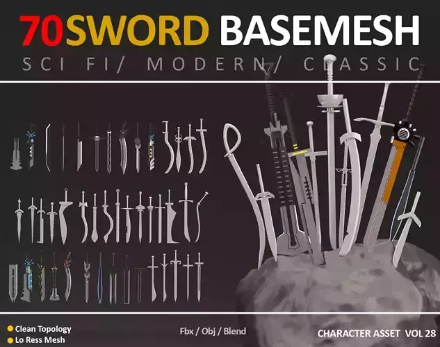 70 SWORD BASEMESHES  SCI FI  CLASSIC AND FANTACY