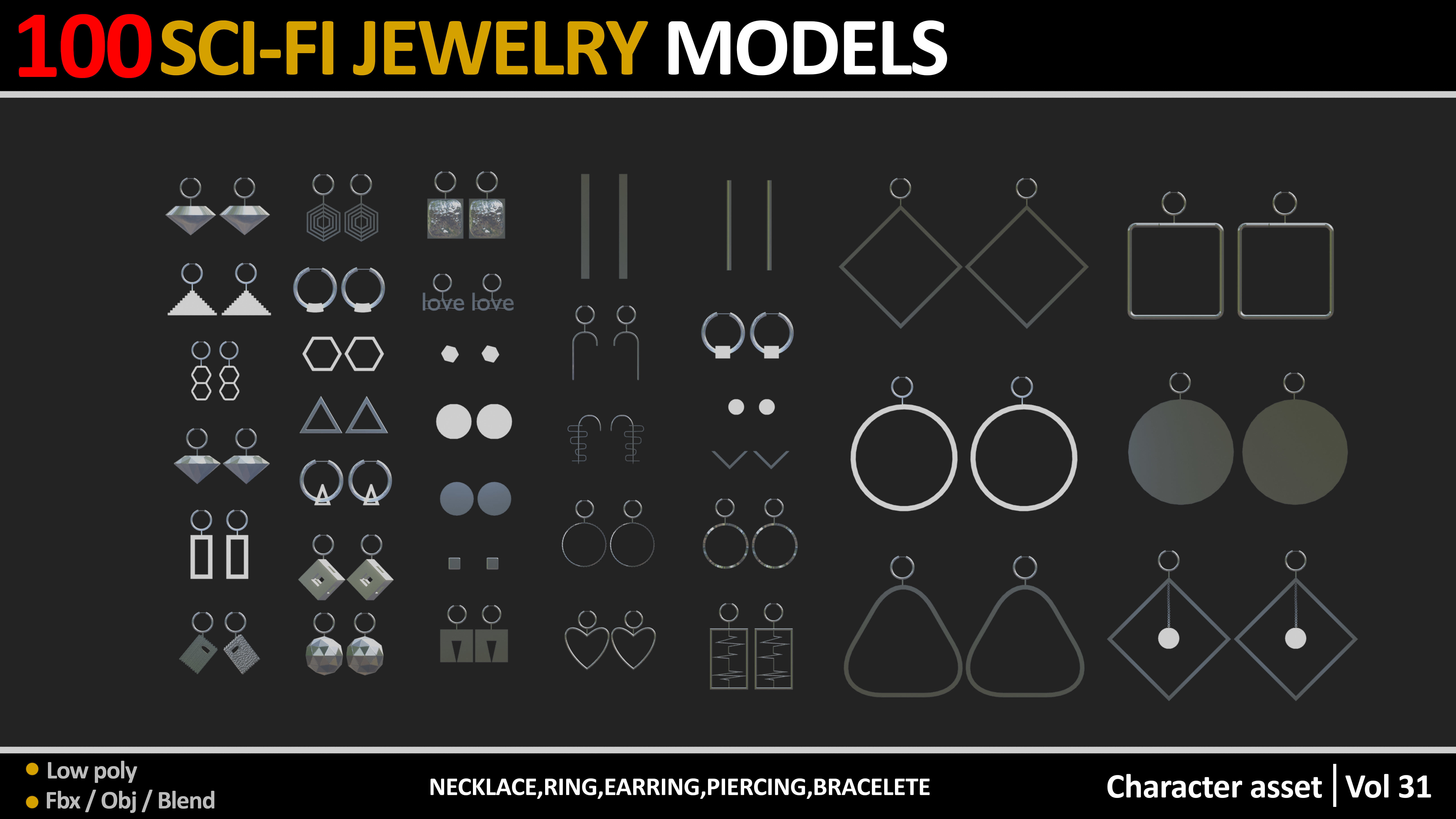 100 SCI FI JEWELRY MODELS Low-poly 3D model_5
