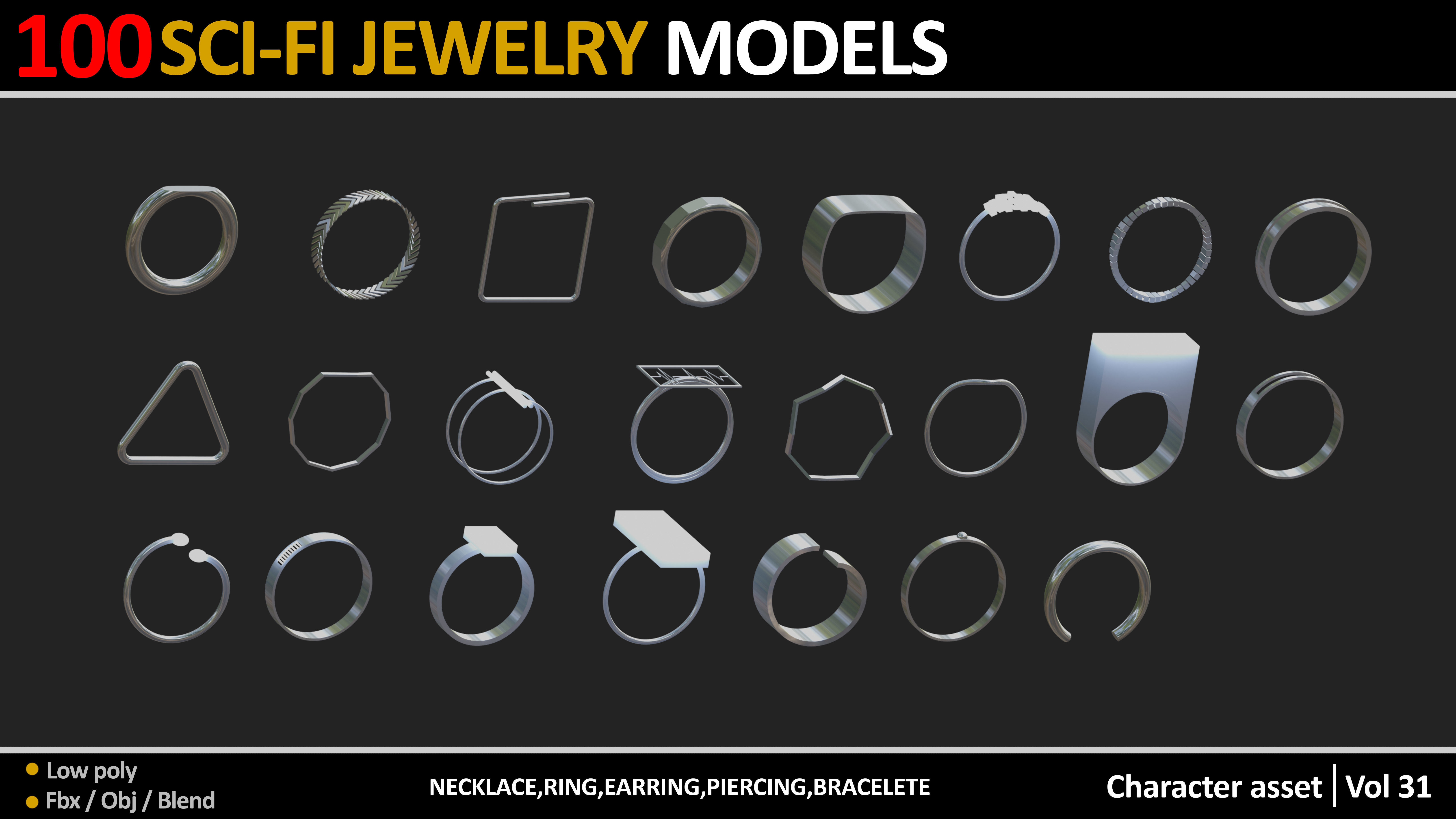 100 SCI FI JEWELRY MODELS Low-poly 3D model_4