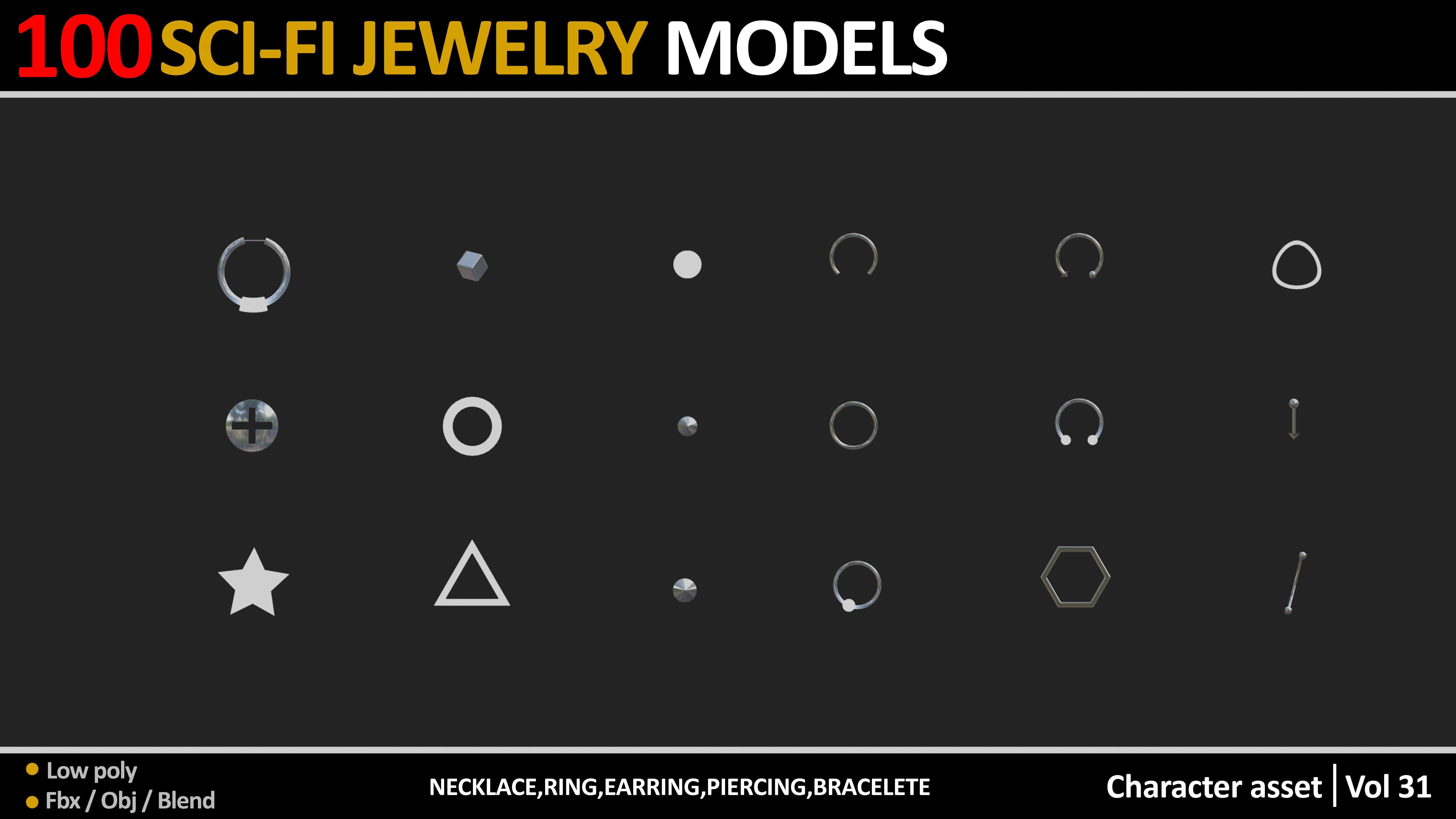 100 SCI FI JEWELRY MODELS Low-poly 3D model_2