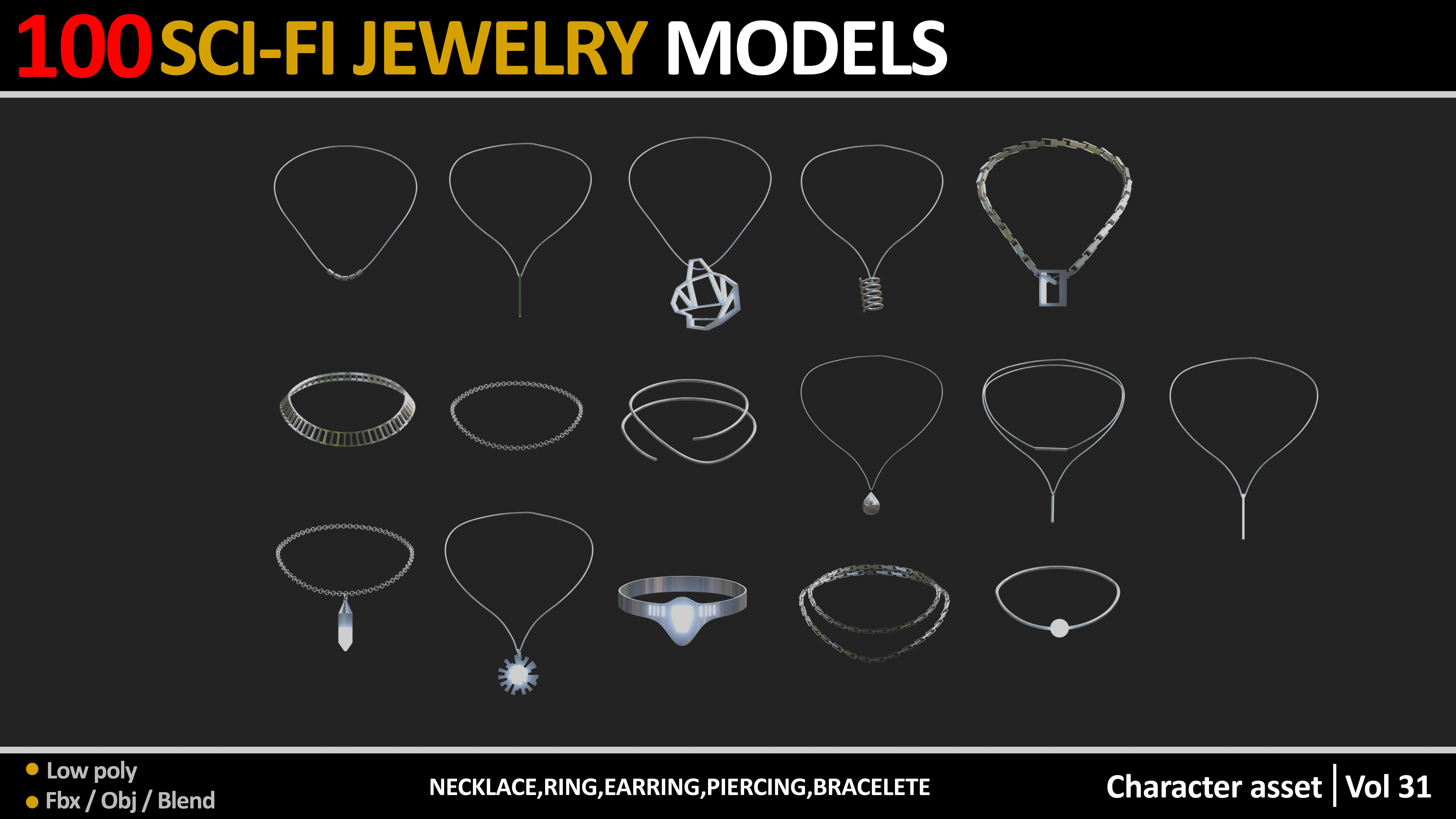 100 SCI FI JEWELRY MODELS Low-poly 3D model_3