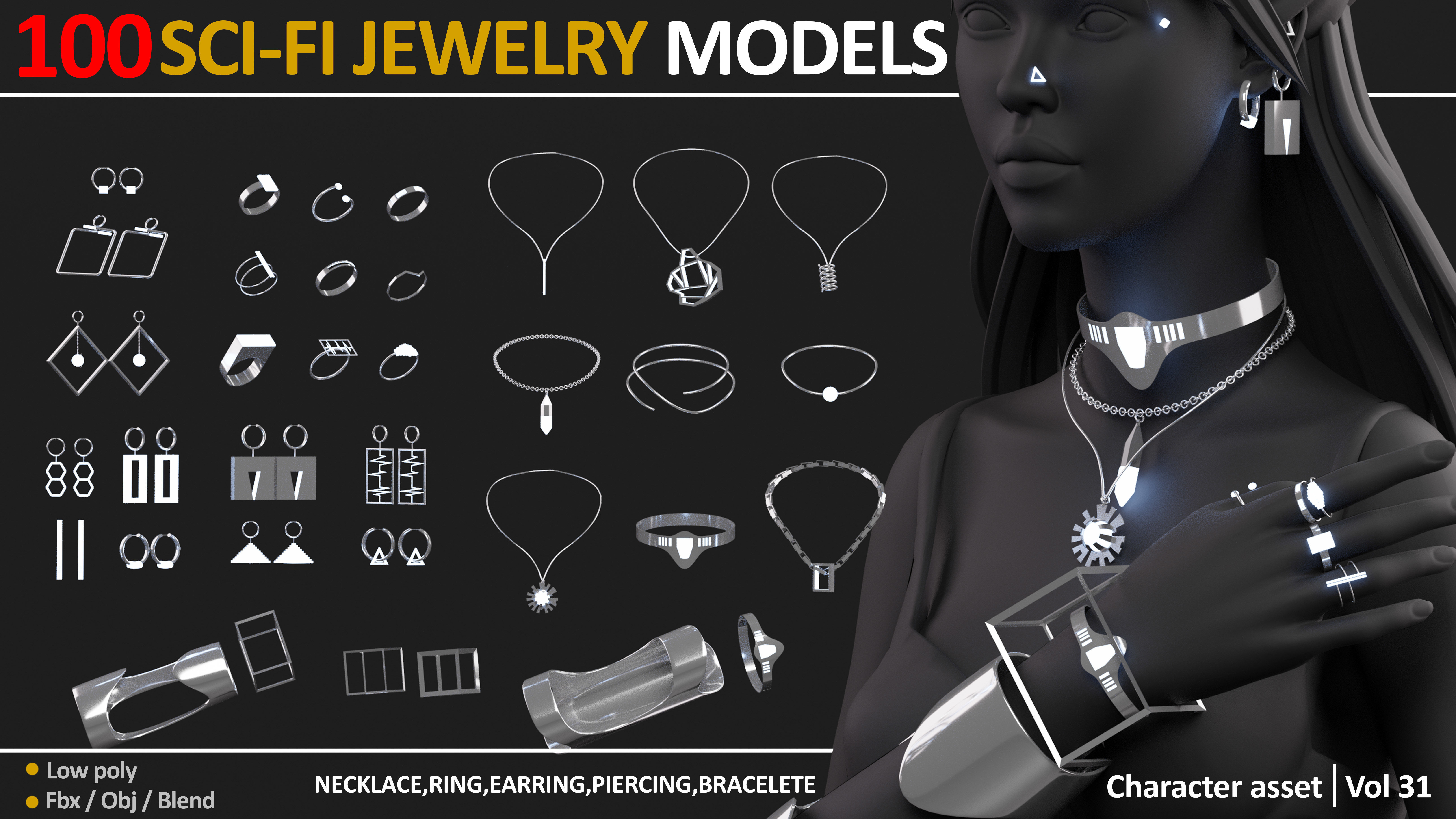100 SCI FI JEWELRY MODELS Low-poly 3D model_6