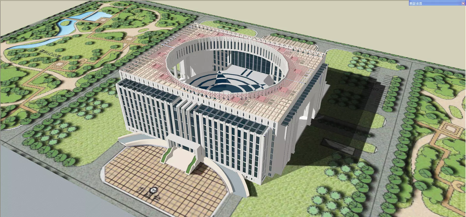 SU model of a modern government office building and its plaza 3D model_0