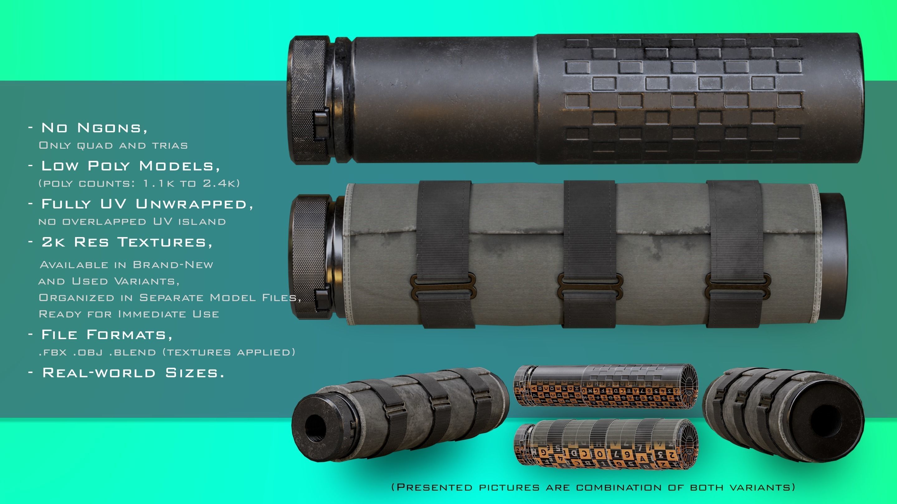 10 Muzzle Devices - Muzzle brake Flash Hider Silencer Low-poly 3D model_5