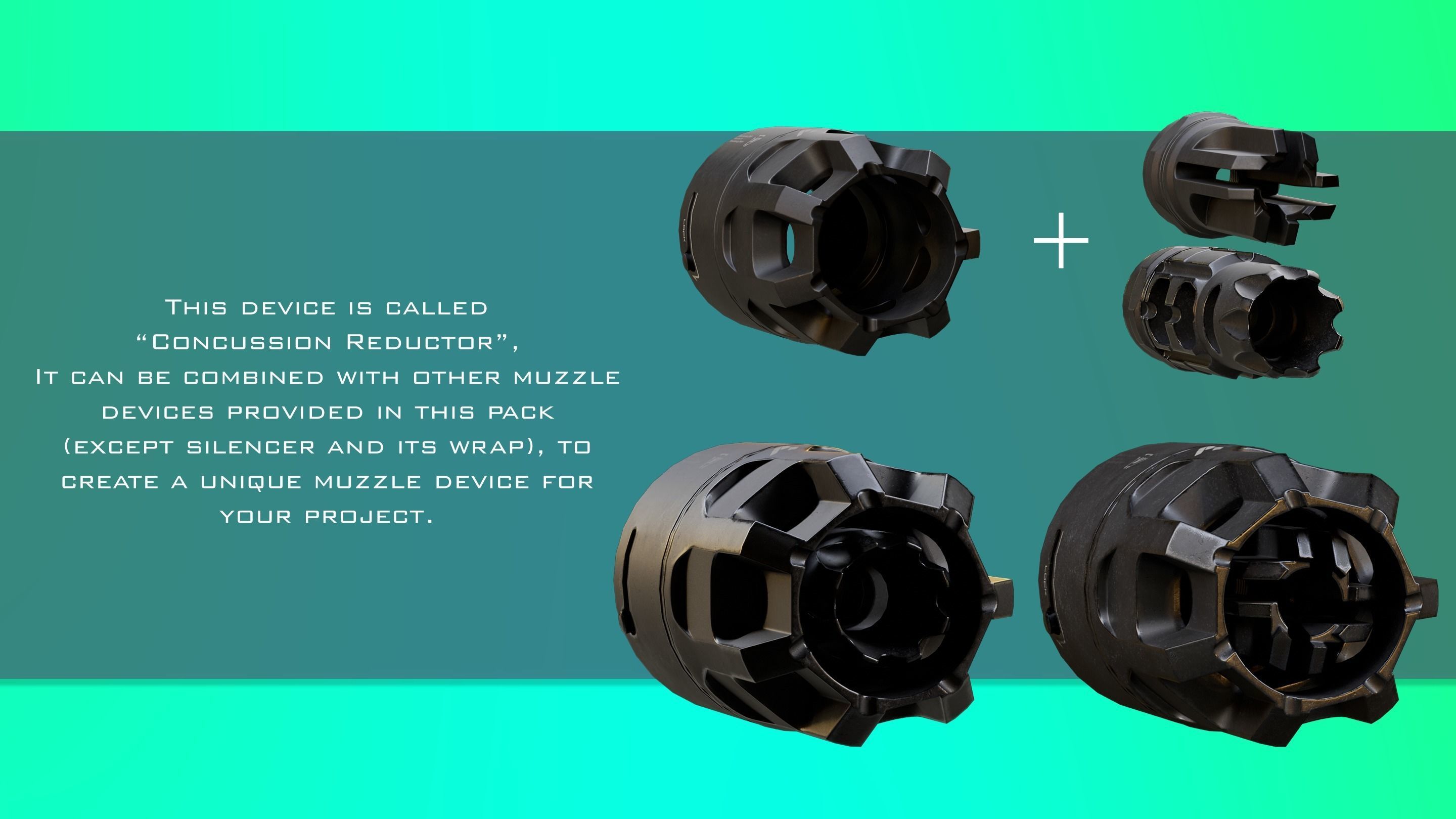 10 Muzzle Devices - Muzzle brake Flash Hider Silencer Low-poly 3D model_2