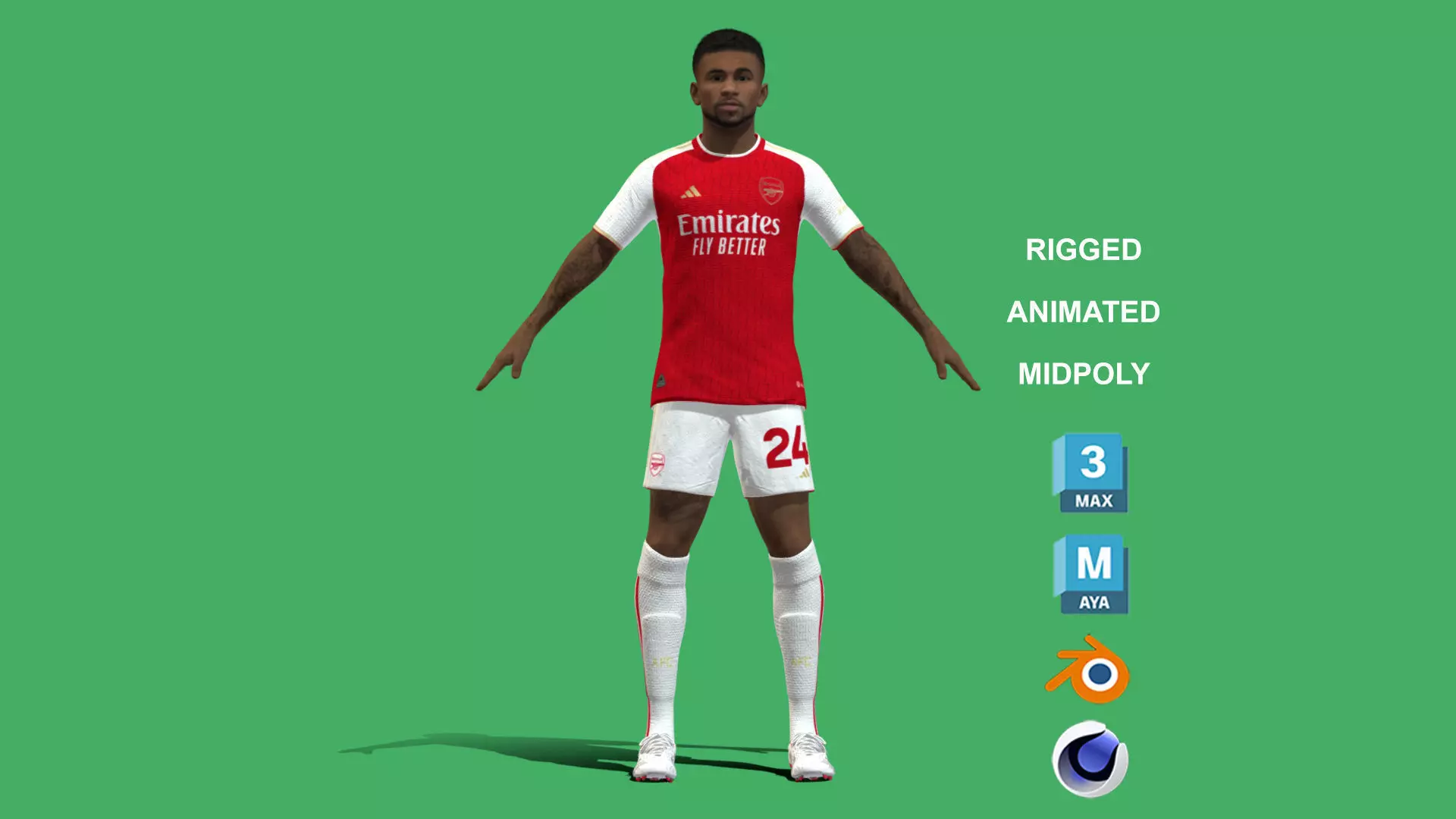 3D Rigged Reiss Nelson EPL 2024 3D model