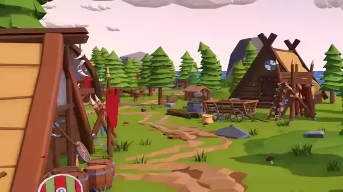 Low Poly Medieval Village - Unity URP Low-poly 3D model