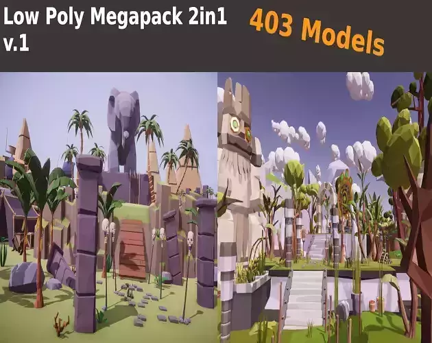 Low Poly Megapack 2in1 v1 - Unity  Low-poly 3D model
