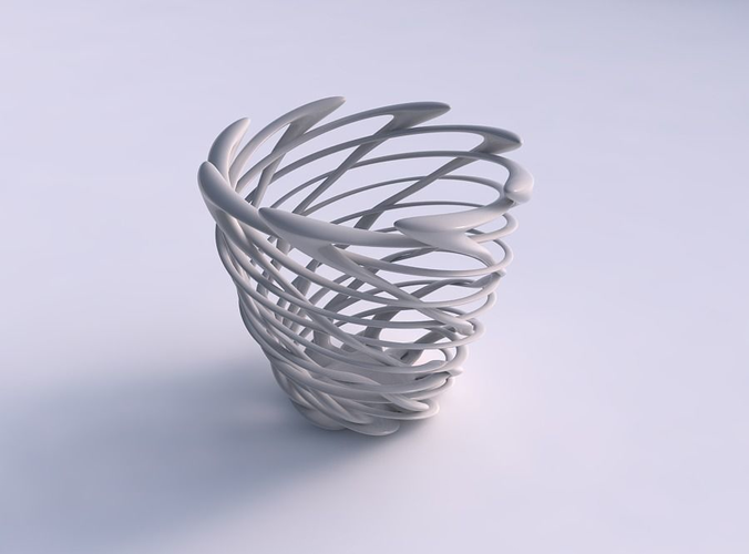 Bowl cylindrical with interlacing fine lattice very twisted