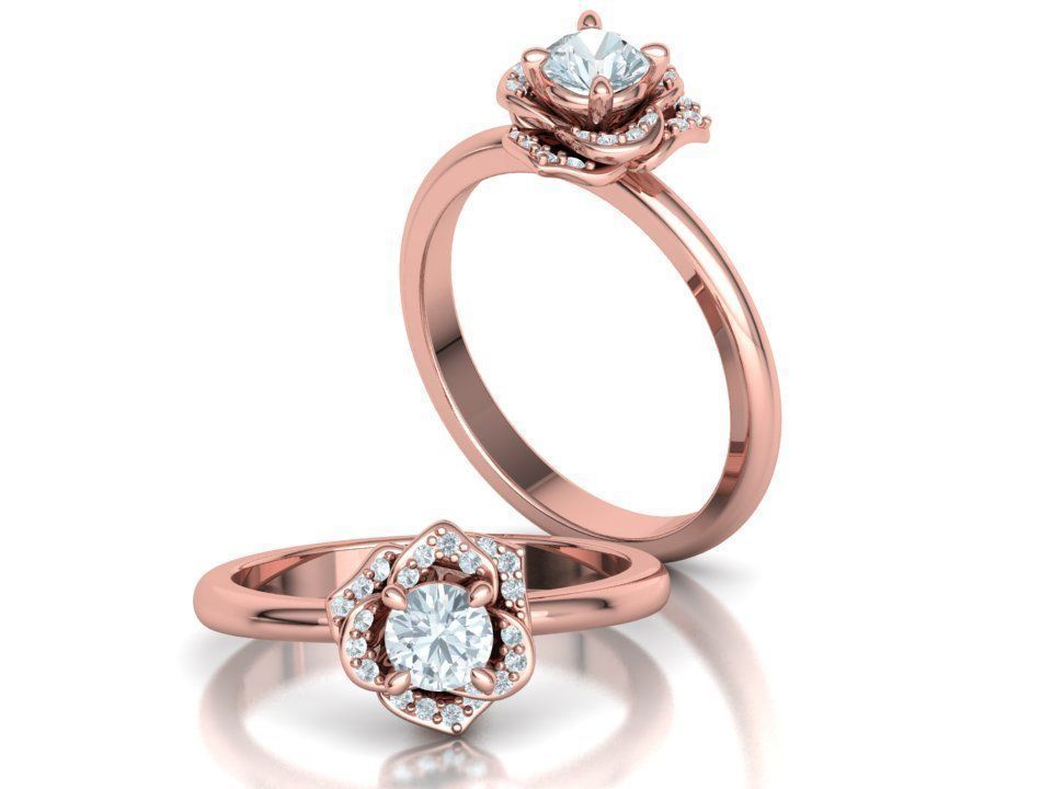 Flower Engagement Ring 30 pointer Stone Nature design Ring 3D print model_16