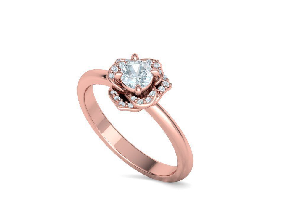 Flower Engagement Ring 30 pointer Stone Nature design Ring 3D print model_35