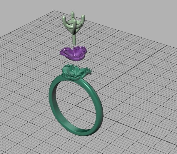 Flower Engagement Ring 30 pointer Stone Nature design Ring 3D print model_8