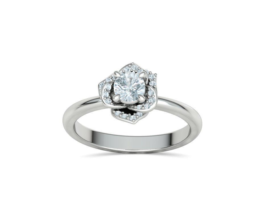 Flower Engagement Ring 30 pointer Stone Nature design Ring 3D print model_25