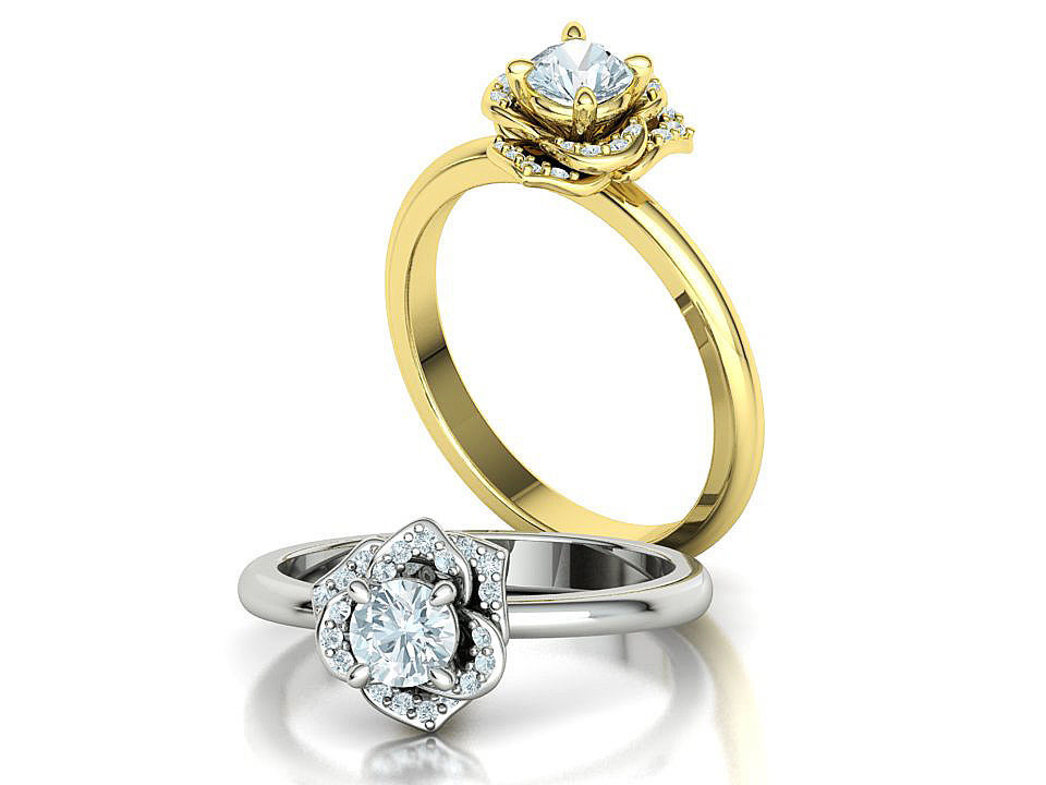 Flower Engagement Ring 30 pointer Stone Nature design Ring 3D print model_2