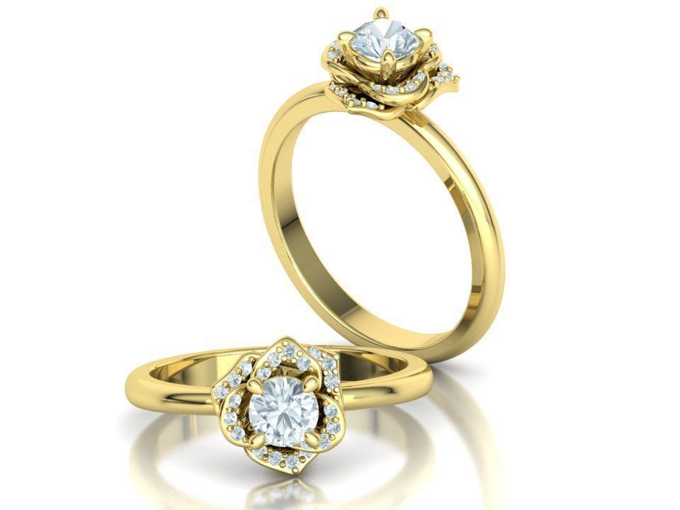 Flower Engagement Ring 30 pointer Stone Nature design Ring 3D print model_17