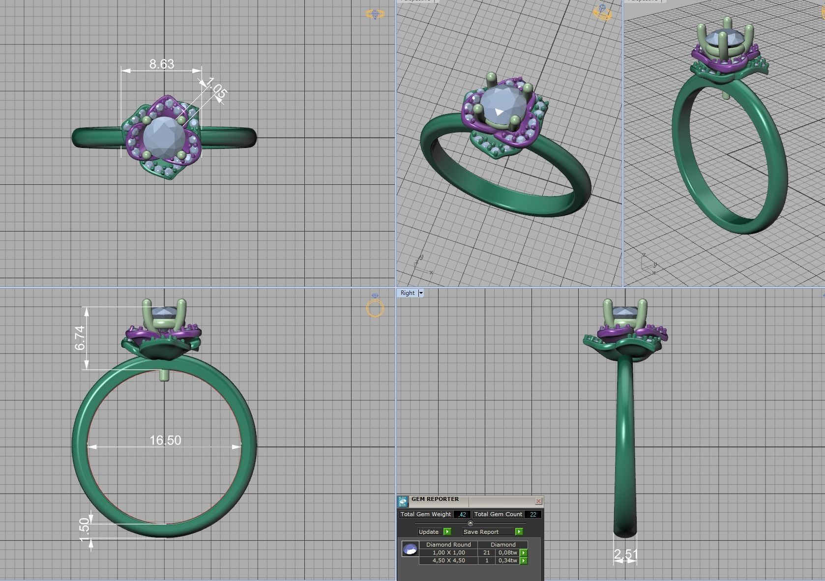 Flower Engagement Ring 30 pointer Stone Nature design Ring 3D print model_7