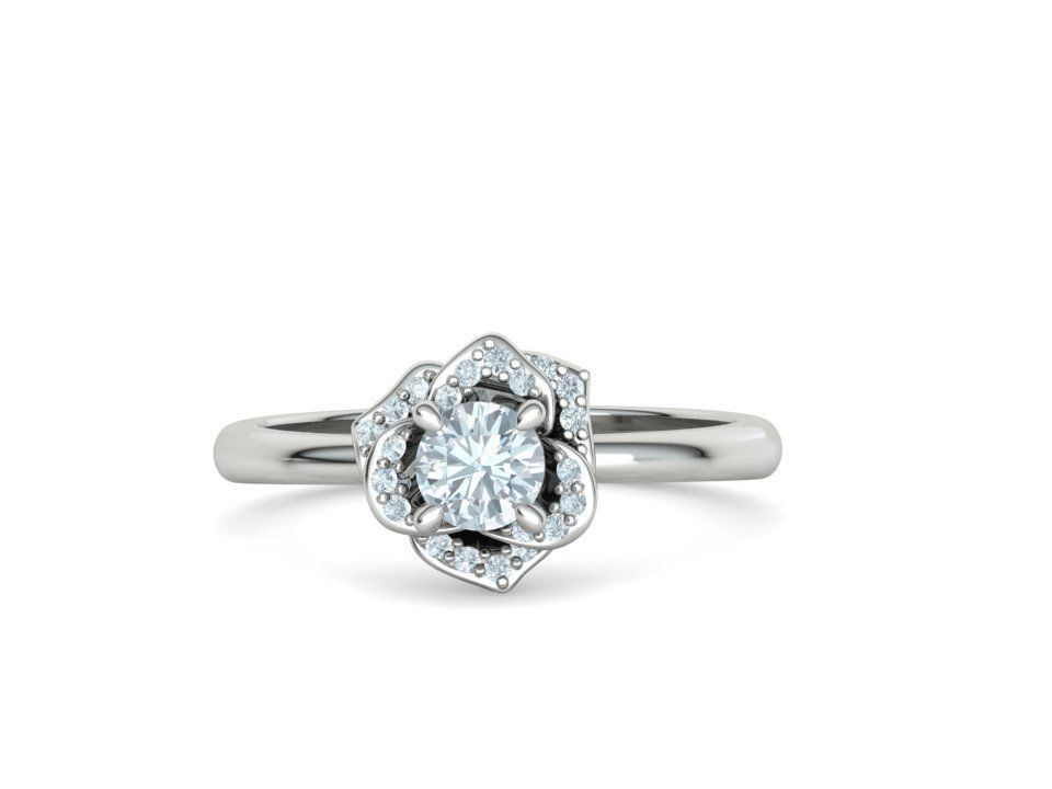 Flower Engagement Ring 30 pointer Stone Nature design Ring 3D print model_22