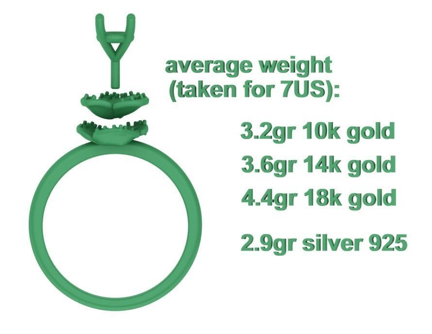 Flower Engagement Ring 30 pointer Stone Nature design Ring 3D print model_12