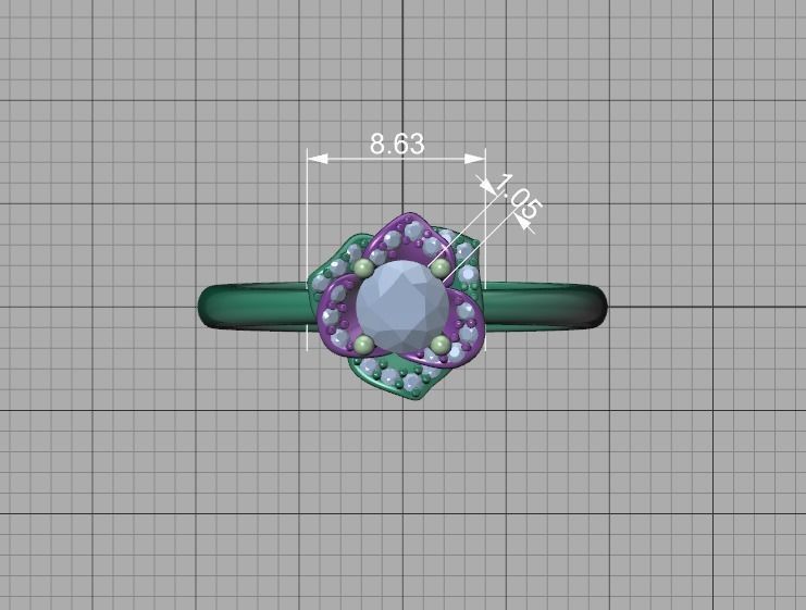 Flower Engagement Ring 30 pointer Stone Nature design Ring 3D print model_9