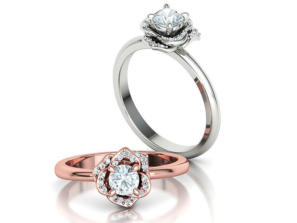 Flower Engagement Ring 30 pointer Stone Nature design Ring 3D print model_3