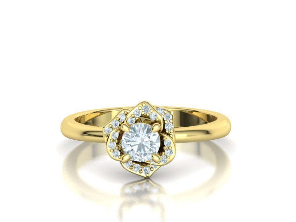 Flower Engagement Ring 30 pointer Stone Nature design Ring 3D print model_14