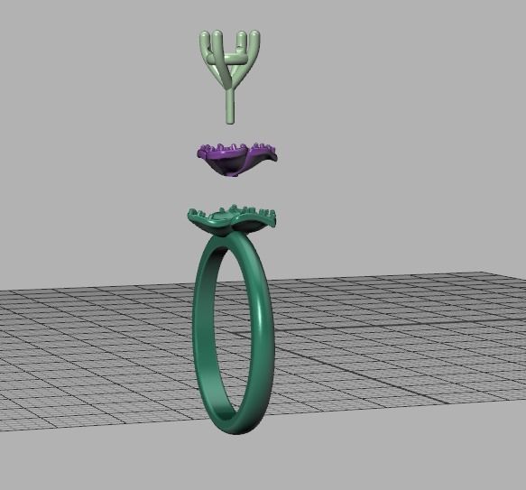 Flower Engagement Ring 30 pointer Stone Nature design Ring 3D print model_39