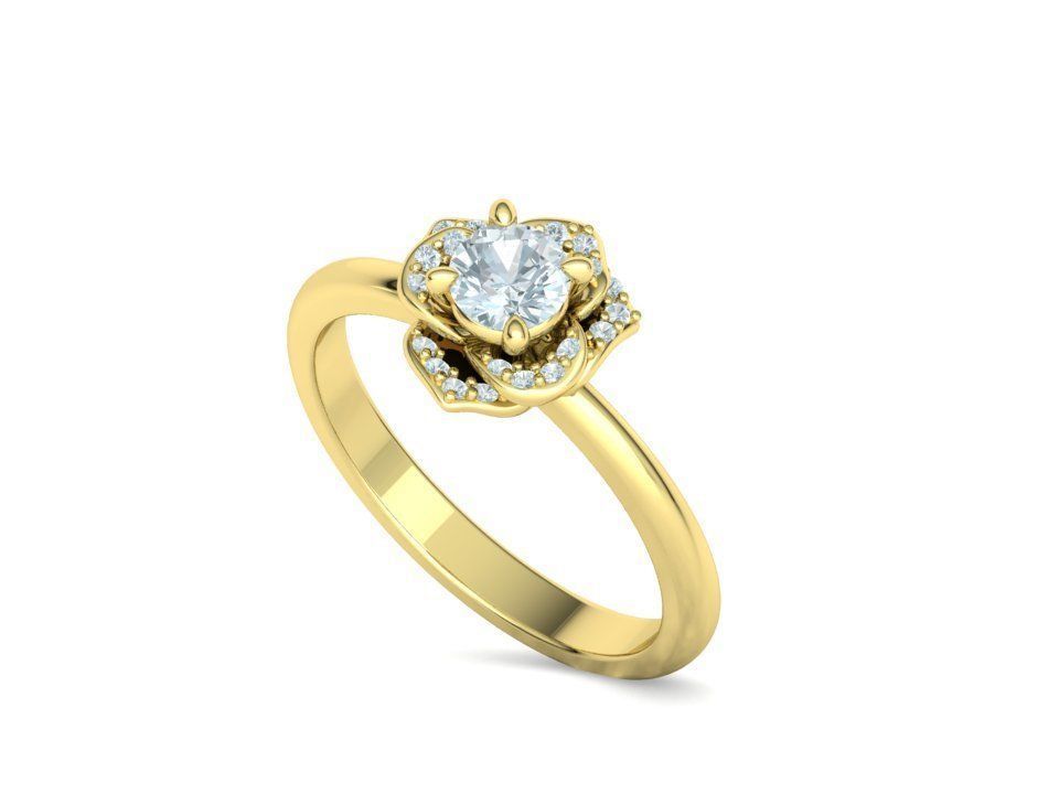 Flower Engagement Ring 30 pointer Stone Nature design Ring 3D print model_36