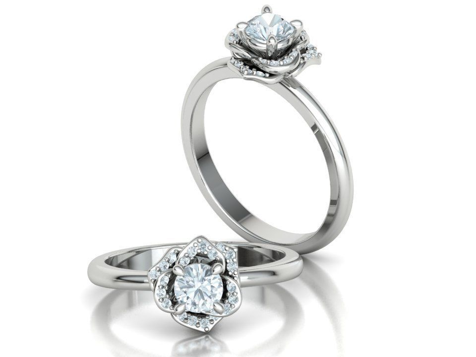 Flower Engagement Ring 30 pointer Stone Nature design Ring 3D print model_18