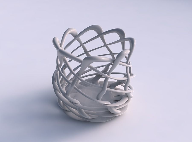 Bowl cylindrical with interlacing fine lattice twisted and ta... 3D print model