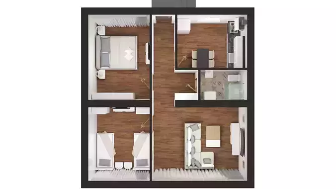 1 Storey House 3D Plan