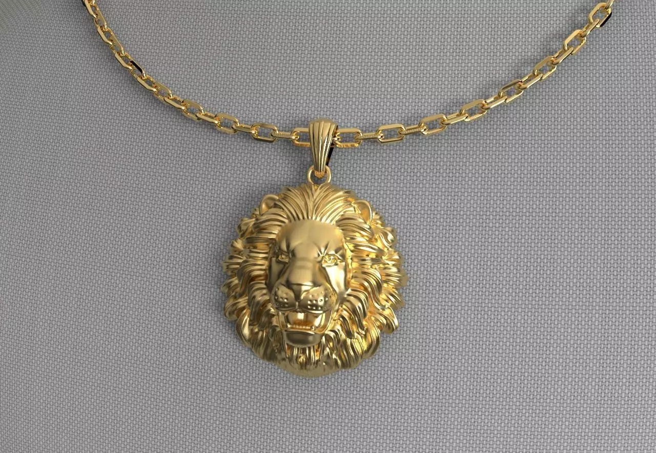 lion necklace pendant model 2 3D print model_0