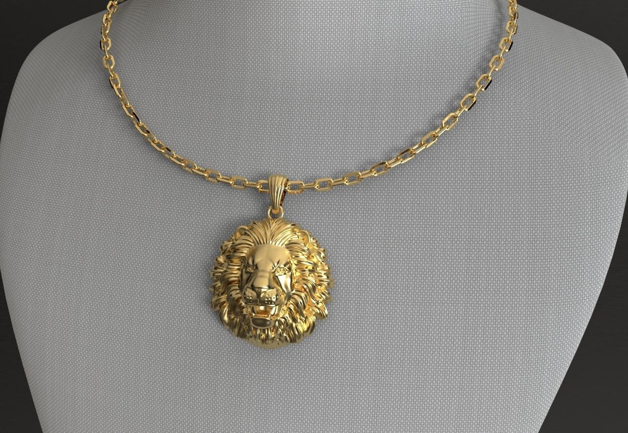 lion necklace pendant model 2 3D print model_1
