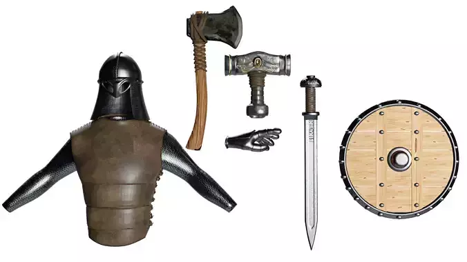 3d Viking weapons and armor fbx pack with blender file